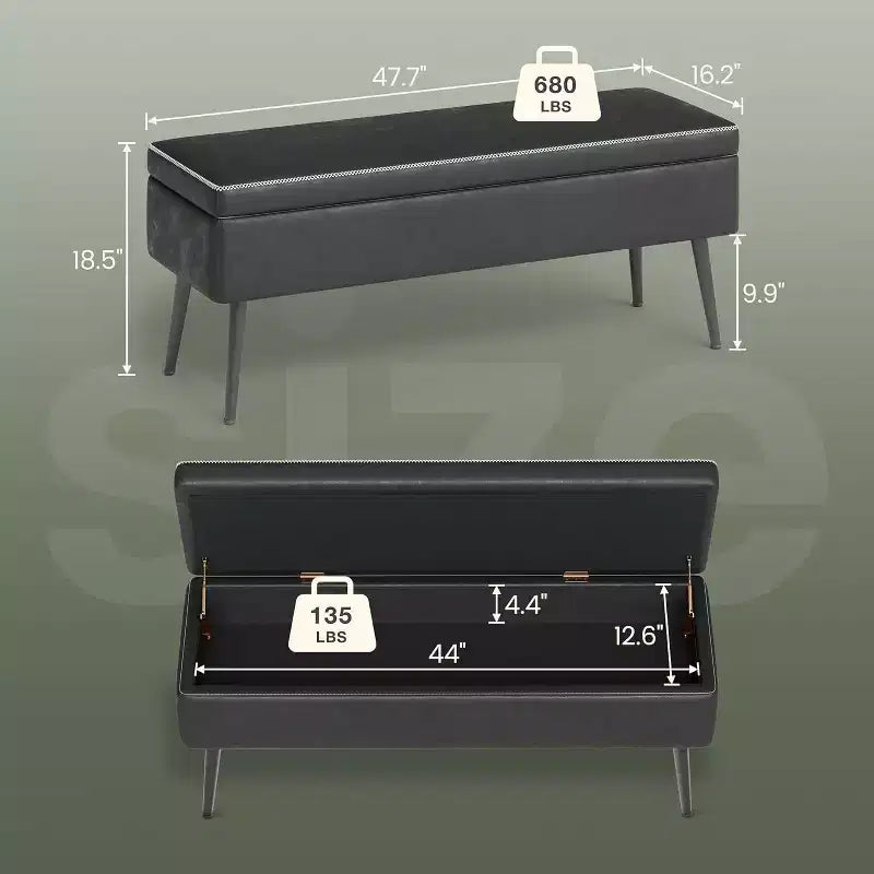 Panca Contenitore Ottomana, Panca Moderna Mid-Century per Ingresso e Camera da Letto, in Ecopelle con Cuciture, Portata 308 kg