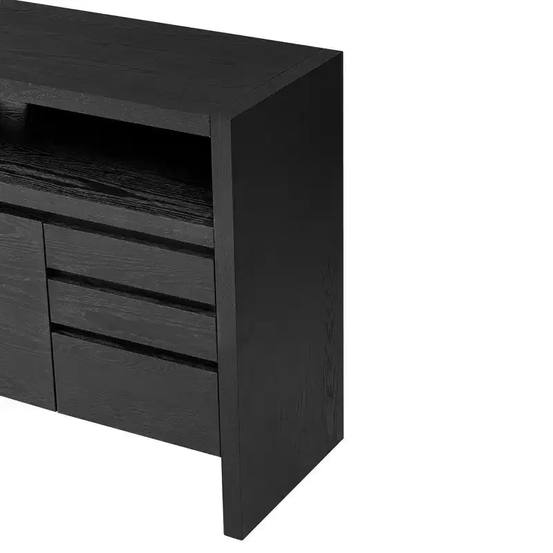 Credenza moderna a buffet da 60" con ripiano aperto e cassetti, nera