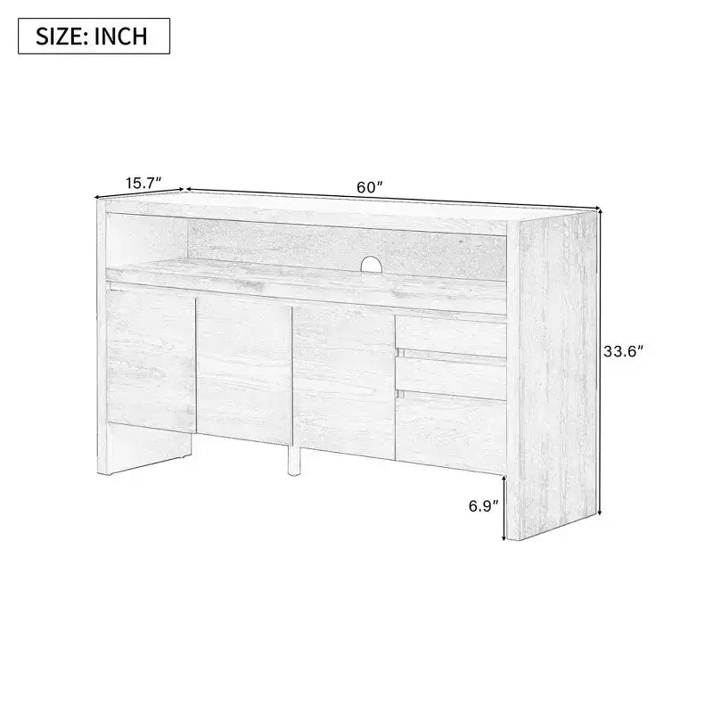 Credenza moderna a buffet da 60" con ripiano aperto e cassetti, nera
