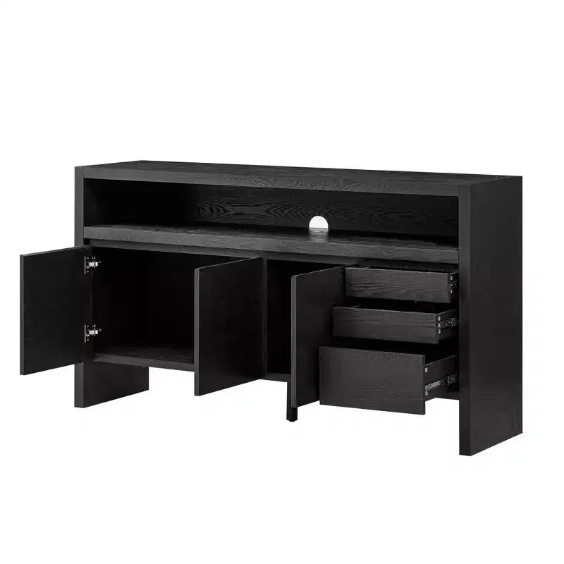 Credenza moderna a buffet da 60" con ripiano aperto e cassetti, nera