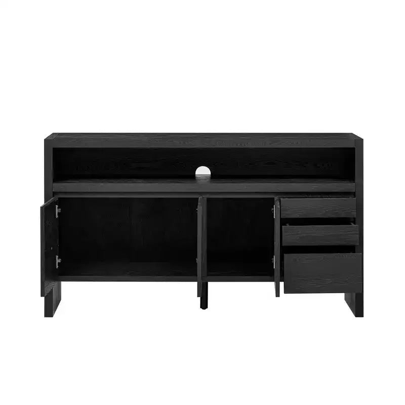 Credenza moderna a buffet da 60" con ripiano aperto e cassetti, nera