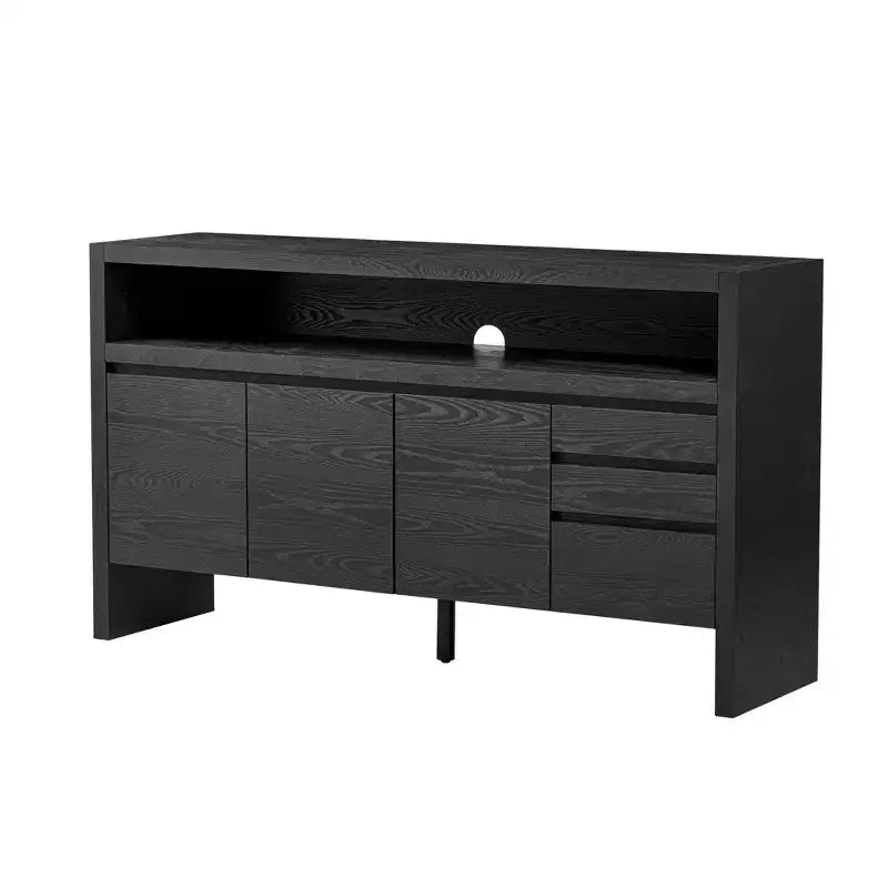 Credenza moderna a buffet da 60" con ripiano aperto e cassetti, nera