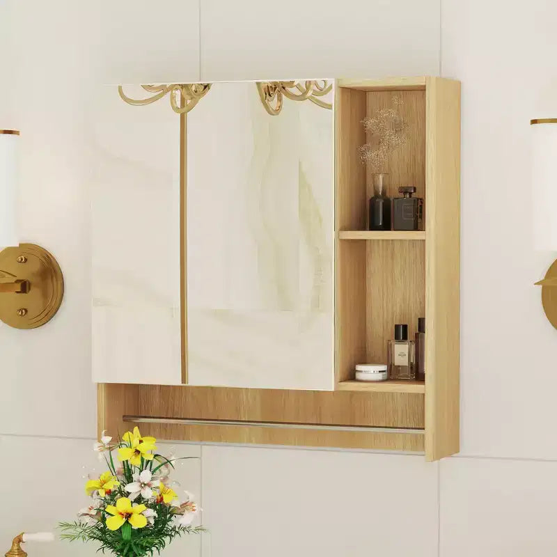 Pensile Okak con Specchio, Armadietto sopra il WC, Armadietto da Bagno a Parete con Ripiani, Armadietto dei Medicinali con Portasciugamani, Bianco