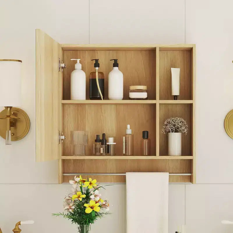 Pensile Okak con Specchio, Armadietto sopra il WC, Armadietto da Bagno a Parete con Ripiani, Armadietto dei Medicinali con Portasciugamani, Bianco