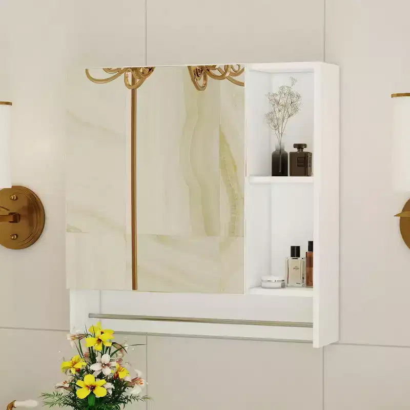 Pensile Okak con Specchio, Armadietto sopra il WC, Armadietto da Bagno a Parete con Ripiani, Armadietto dei Medicinali con Portasciugamani, Bianco