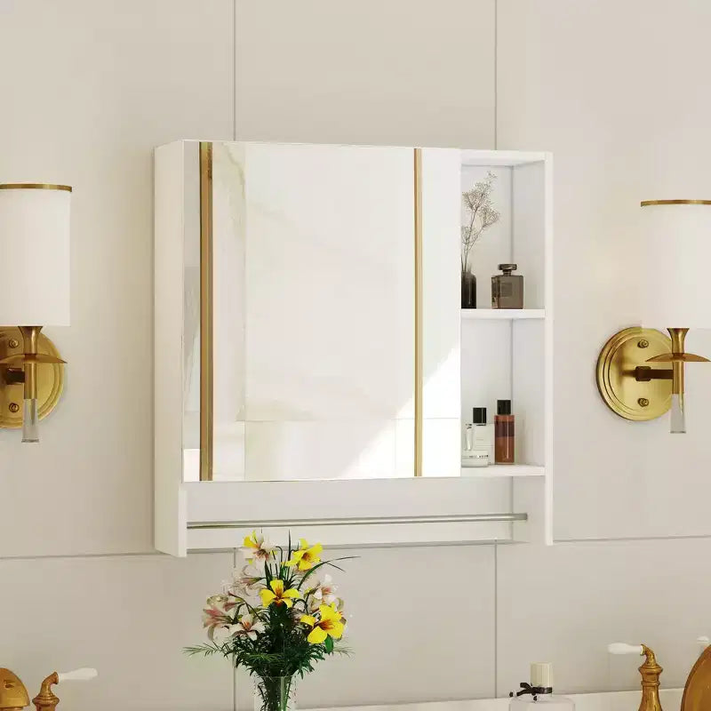 Okak Wall Cabinet with Mirror,Over the Toilet Storage Cabinet,Wall Mounted Bathroom Cabinet with Shelves,Medicine Cabinet with Towel Rack,White