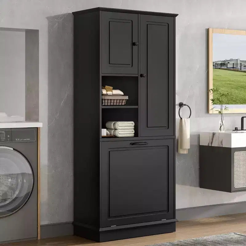 GDFStudio Lena Modern Wood Tall Freestanding Storage Cabinet with Adjustable Shelves