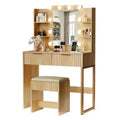 White Particle Board Veneered with Textured Melamine, 2-drawer 4-tier Shelf, comes with 10 Three-color Dimmable Bulbs, Dressing Table Set