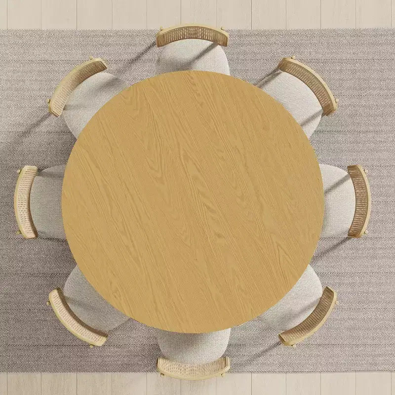 Tavolo da pranzo rotondo in legno massello da 60" per 6-8 persone, base cilindrica, naturale