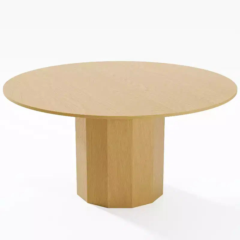 Tavolo da pranzo rotondo in legno massello da 60" per 6-8 persone, base cilindrica, naturale