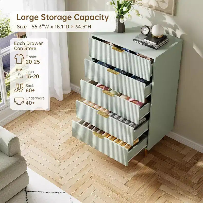 Comò a 5 cassetti per camera da letto con maniglia e cassetto, cassettiera in legno e organizer per soggiorno, corridoio, ingresso
