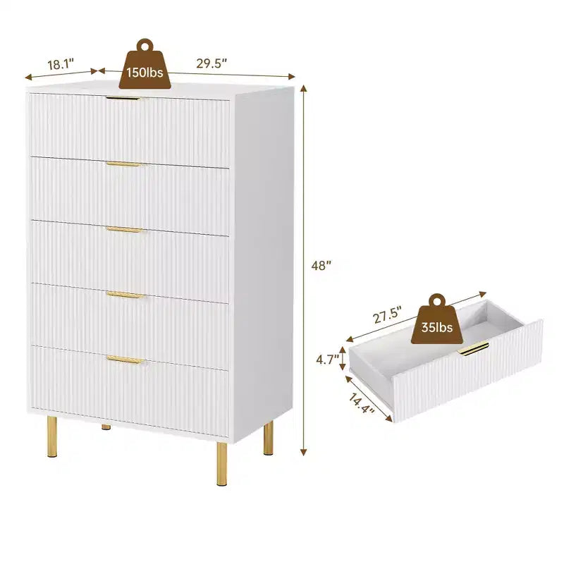Comò a 5 cassetti per camera da letto con maniglia e cassetto, cassettiera in legno e organizer per soggiorno, corridoio, ingresso
