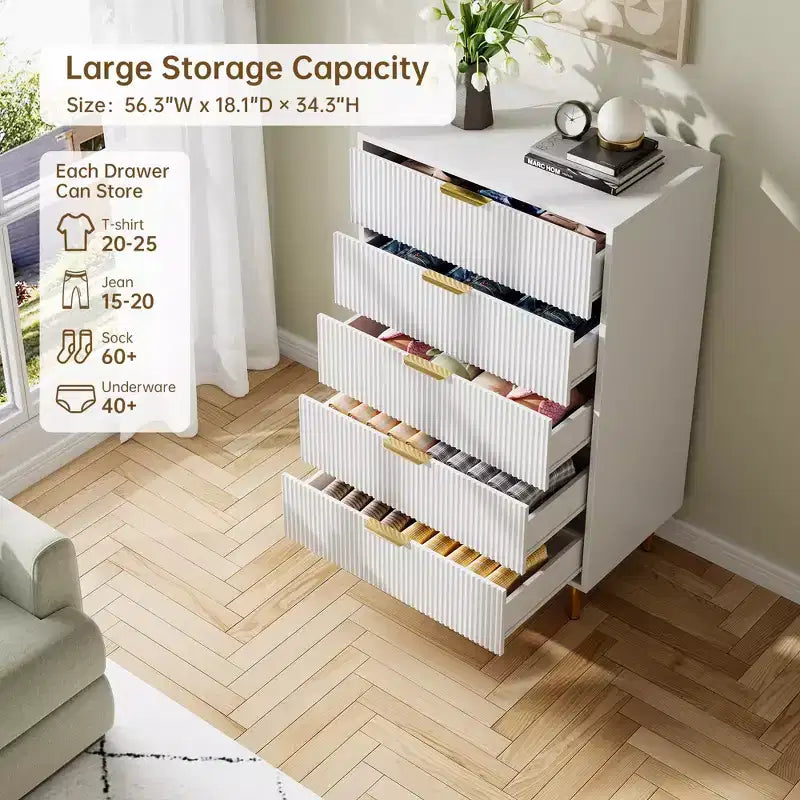 Comò a 5 cassetti per camera da letto con maniglia e cassetto, cassettiera in legno e organizer per soggiorno, corridoio, ingresso