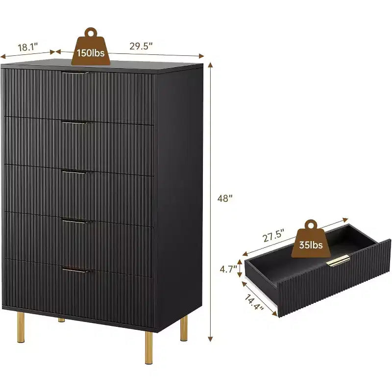 Comò a 5 cassetti per camera da letto con maniglia e cassetto, cassettiera in legno e organizer per soggiorno, corridoio, ingresso