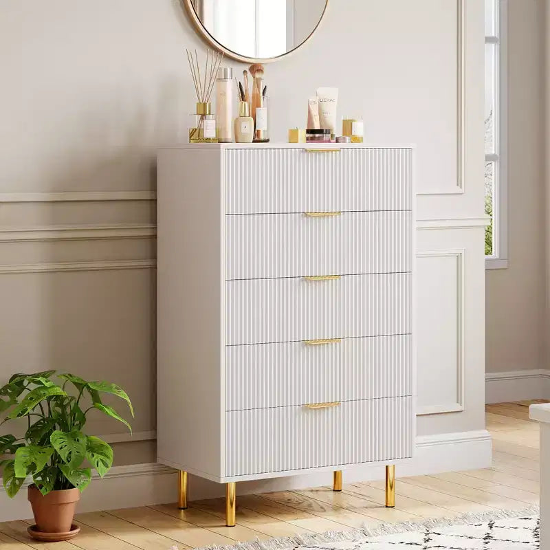 Comò a 5 cassetti per camera da letto con maniglia e cassetto, cassettiera in legno e organizer per soggiorno, corridoio, ingresso