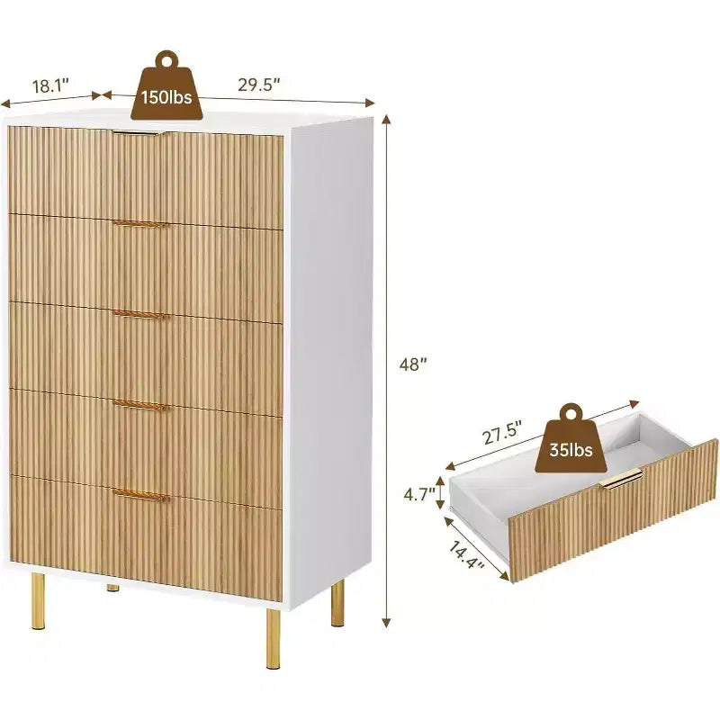 Comò a 5 cassetti per camera da letto con maniglia e cassetto, cassettiera in legno e organizer per soggiorno, corridoio, ingresso