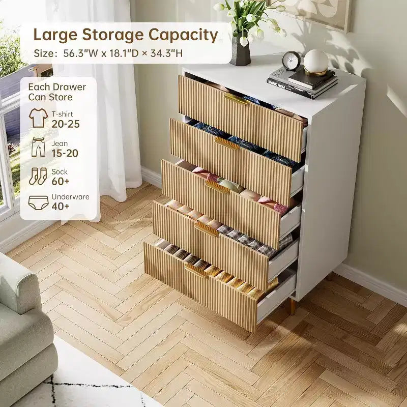 Comò a 5 cassetti per camera da letto con maniglia e cassetto, cassettiera in legno e organizer per soggiorno, corridoio, ingresso