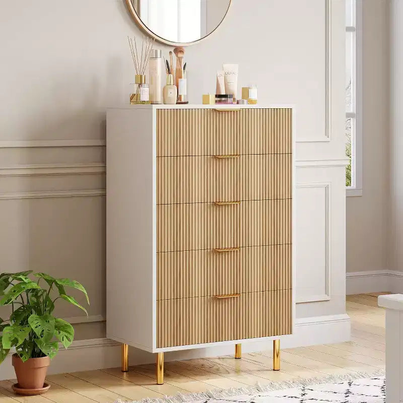 Comò a 5 cassetti per camera da letto con maniglia e cassetto, cassettiera in legno e organizer per soggiorno, corridoio, ingresso