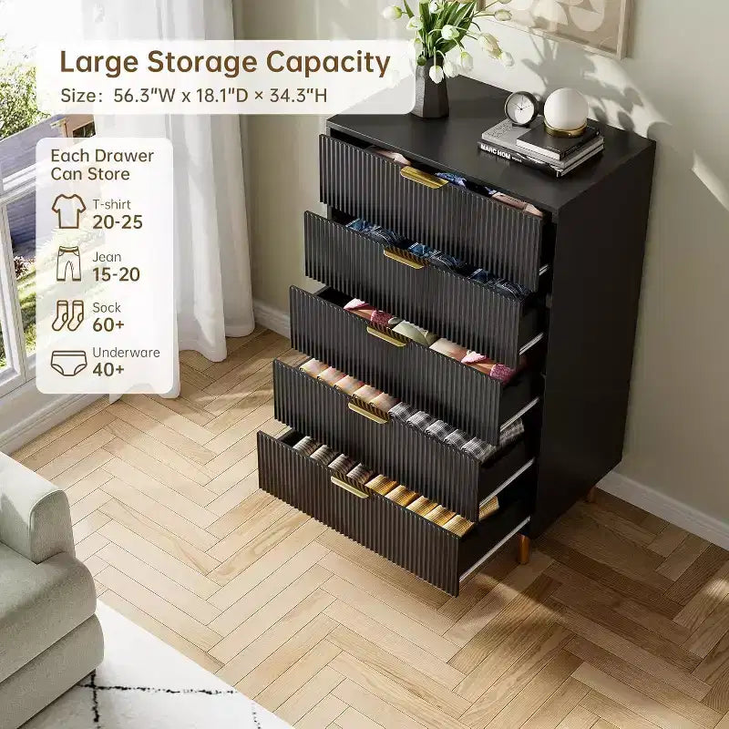 Comò a 5 cassetti per camera da letto con maniglia e cassetto, cassettiera in legno e organizer per soggiorno, corridoio, ingresso