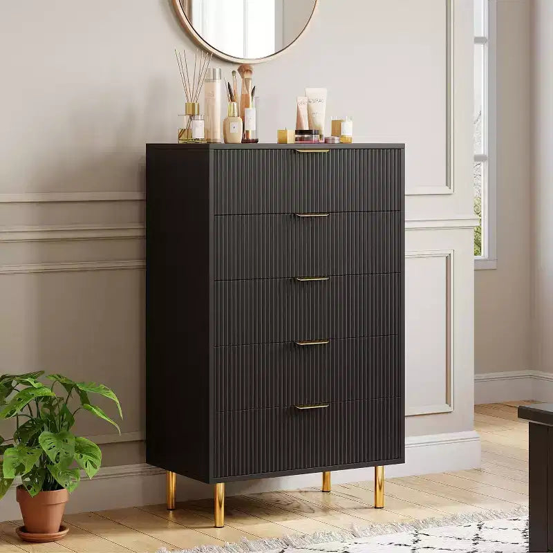 Comò a 5 cassetti per camera da letto con maniglia e cassetto, cassettiera in legno e organizer per soggiorno, corridoio, ingresso