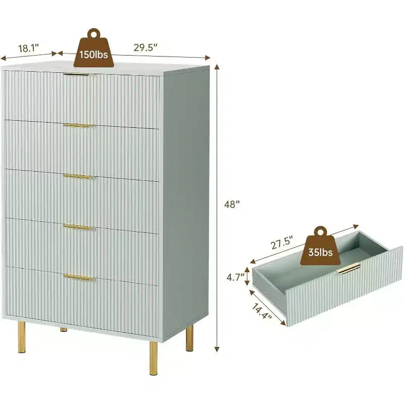 Comò a 5 cassetti per camera da letto con maniglia e cassetto, cassettiera in legno e organizer per soggiorno, corridoio, ingresso