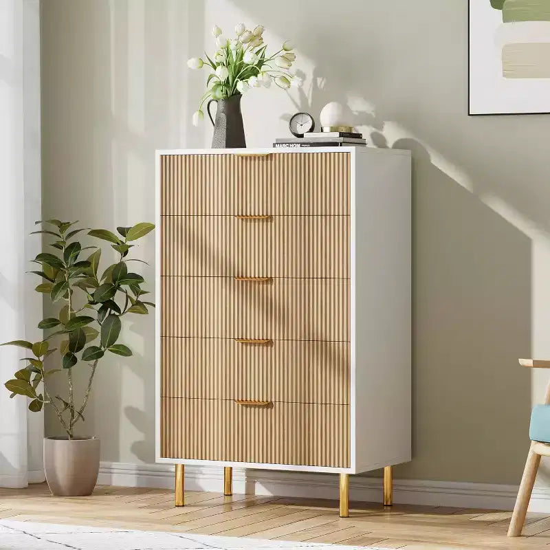 Comò a 5 cassetti per camera da letto con maniglia e cassetto, cassettiera in legno e organizer per soggiorno, corridoio, ingresso