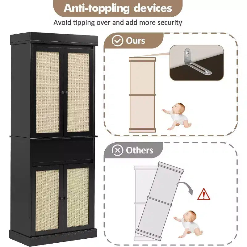 Mobile dispensa da cucina alto 175 cm con ripiani regolabili, armadio autoportante con cassetto per bagno, sala da pranzo, soggiorno, nero