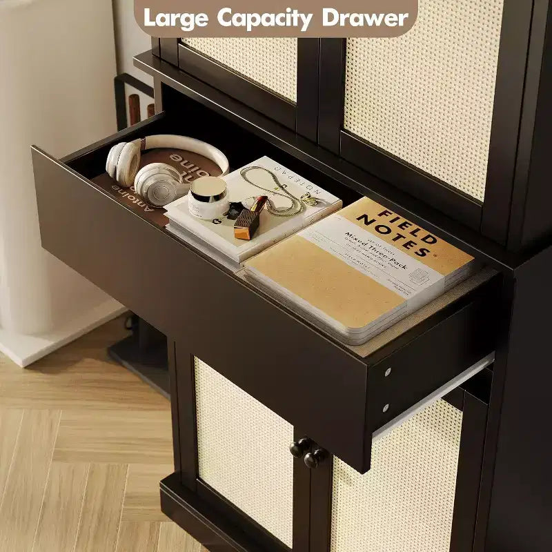 Mobile dispensa da cucina alto 175 cm con ripiani regolabili, armadio autoportante con cassetto per bagno, sala da pranzo, soggiorno, nero