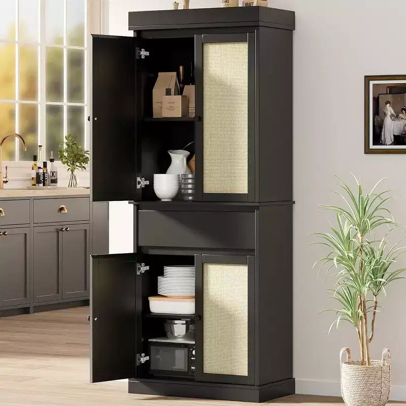 Mobile dispensa da cucina alto 175 cm con ripiani regolabili, armadio autoportante con cassetto per bagno, sala da pranzo, soggiorno, nero