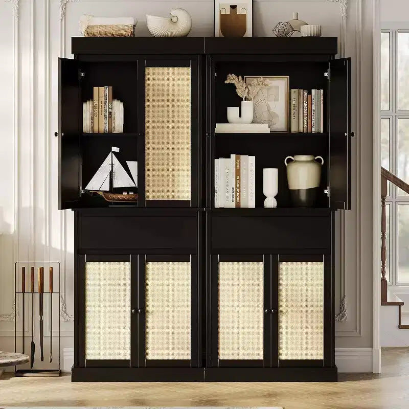 Mobile dispensa da cucina alto 175 cm con ripiani regolabili, armadio autoportante con cassetto per bagno, sala da pranzo, soggiorno, nero