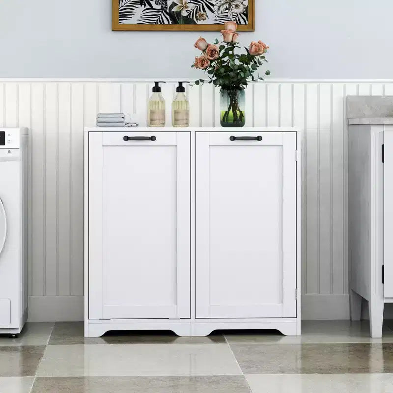 GDFStudio Warrenton Laundry Cabinet with Tilt-Out Hamper and 3-Tier Storage