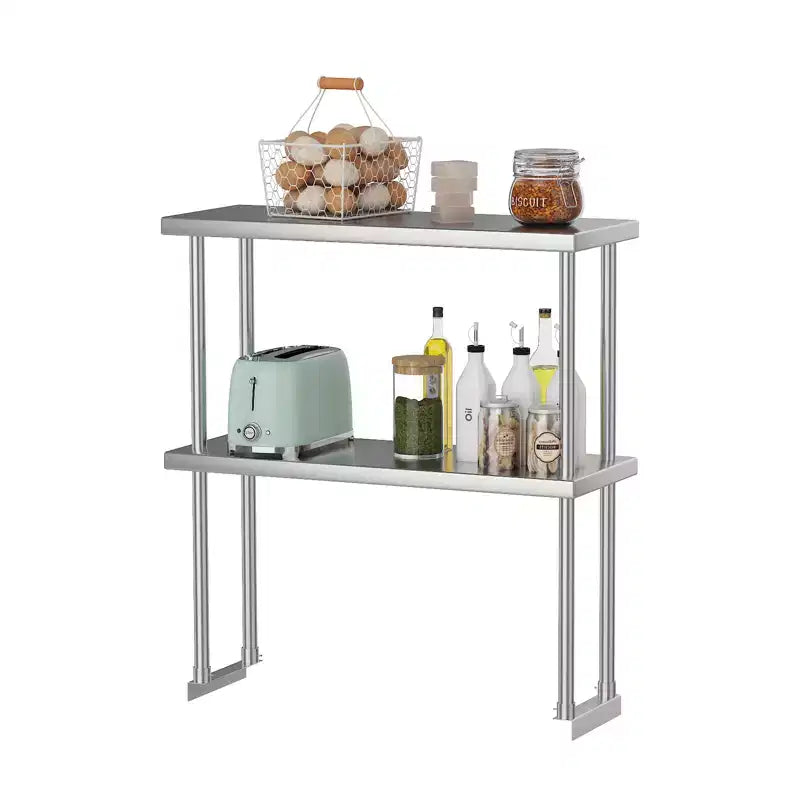 Pensile doppio in acciaio inox 12x30 per tavoli da lavoro e preparazione, capacità 163 kg, 2 ripiani, regolabile, per ristorante e cucina