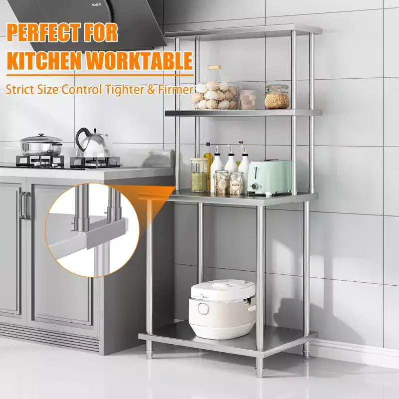 Pensile doppio in acciaio inox 12x30 per tavoli da lavoro e preparazione, capacità 163 kg, 2 ripiani, regolabile, per ristorante e cucina