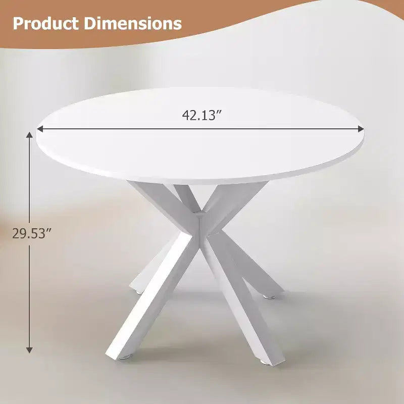 Tavolo da pranzo rotondo da 42" per 4-6 persone con gambe a croce in metallo, marmo bianco