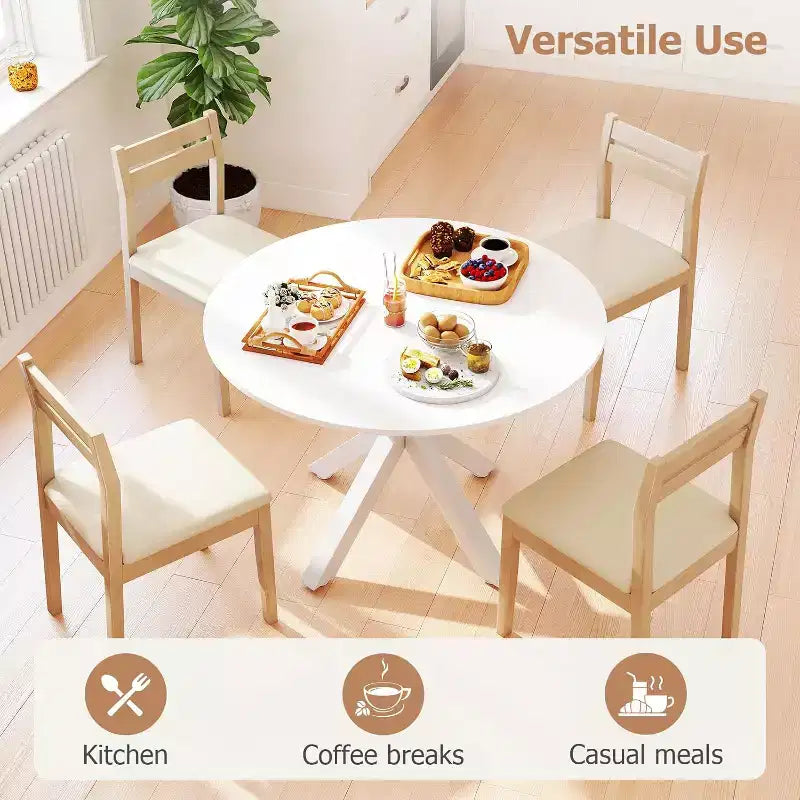 Tavolo da pranzo rotondo da 42" per 4-6 persone con gambe a croce in metallo, marmo bianco