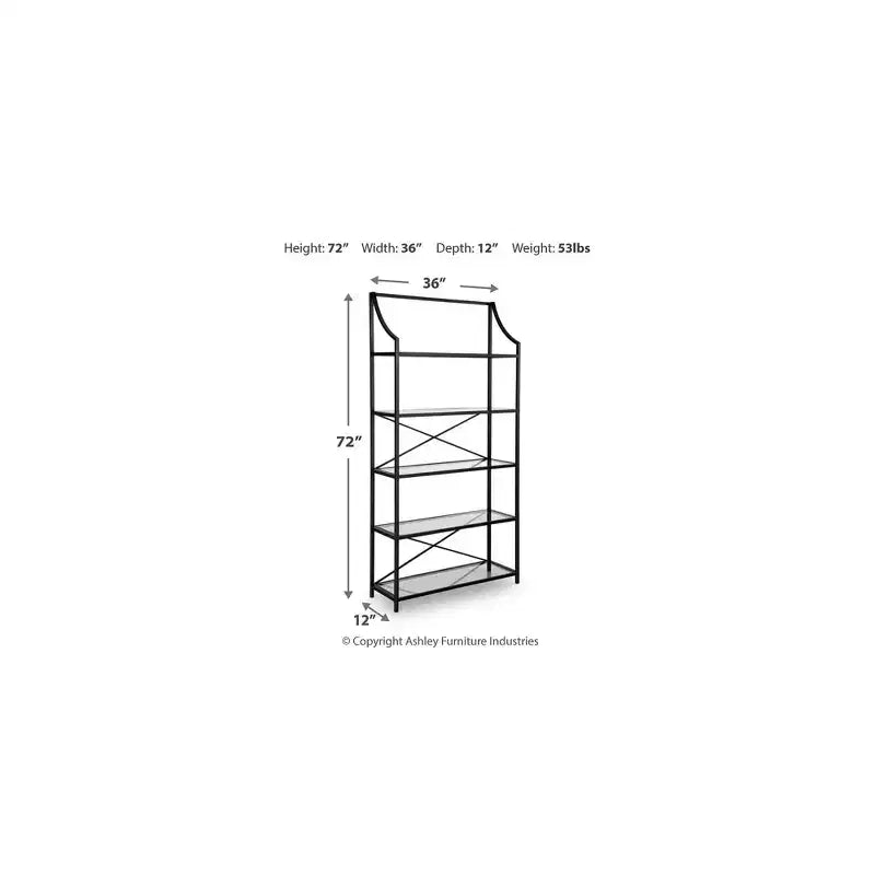 Libreria in vetro da 72" con struttura in metallo, scaffale espositore a 5 ripiani, nero antico