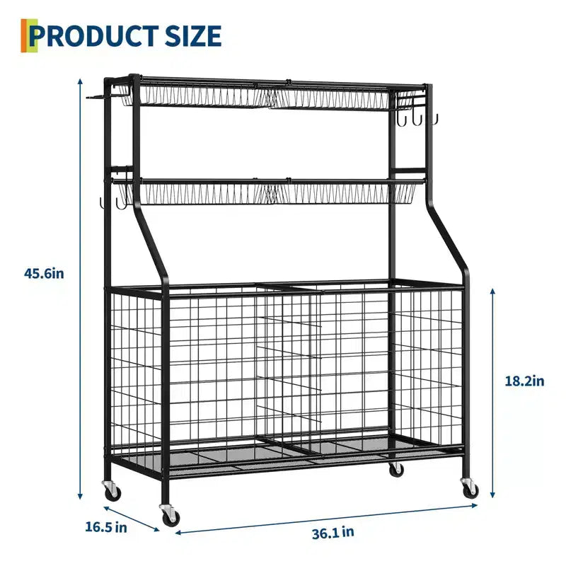 Organizzatore per attrezzature sportive, organizer per giocattoli sportivi da garage di grande capacità con ganci e cesti, carrello portapalloni mobile