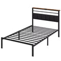 Heynemo Bed Frame with Charging Station, Platform Bed with Metal Slats, Upholstered Headboard with Storage Shelves, Black