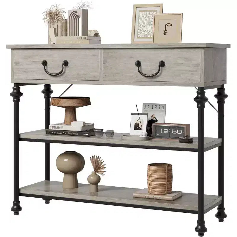 Narrow Console Table with 2 Drawers and Storage Shelves, Small Entryway Table for Living Room, Hallway, Sofa Table, Space-Saving Design