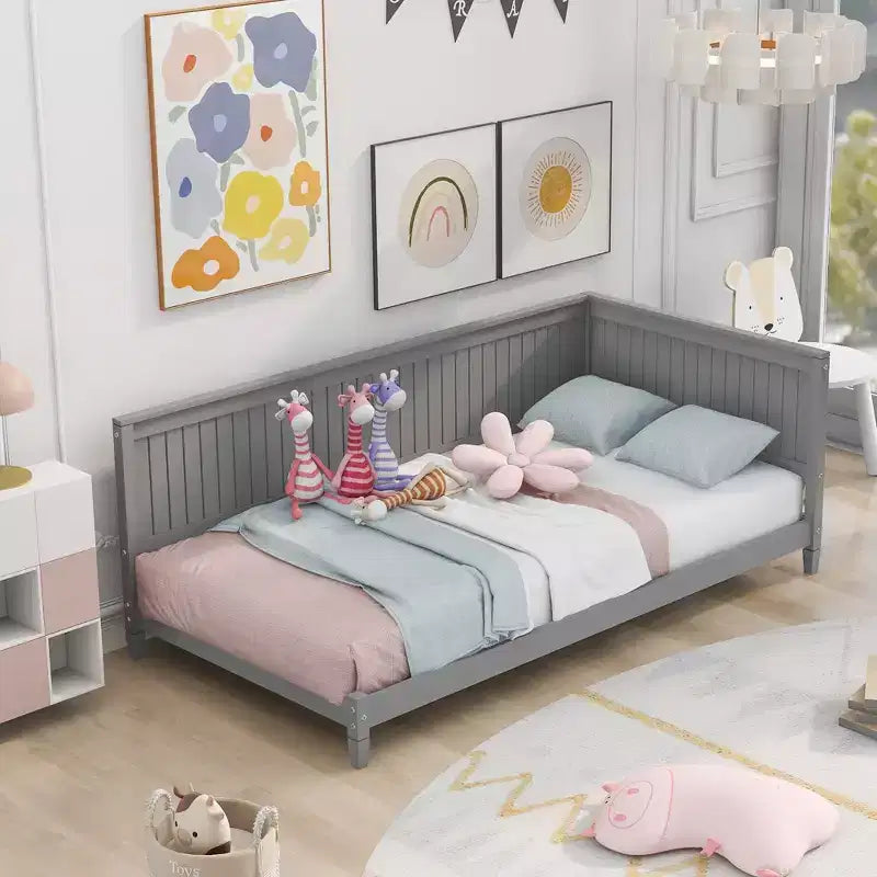 Bellemave Twin Size Daybed Frame with Backrest, Wood Twin Size Kids Bed with Slat Support for Kids,Teens,Daybed for Living Room, Bedroom,Gray