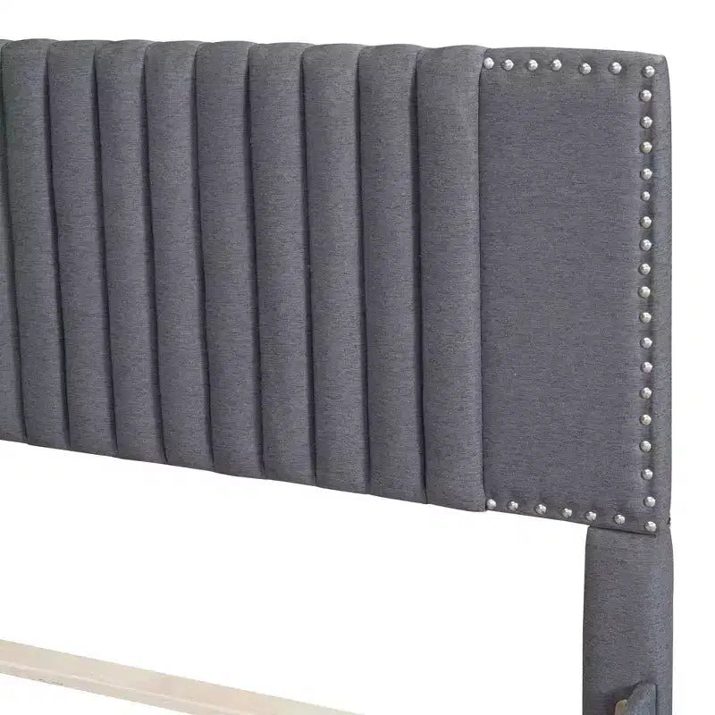 Struttura Letto in Lino con Cassetti Contenitori, Testiera e Letto Estraibile, Grigia