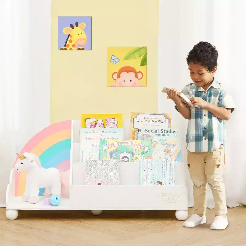 Libreria orizzontale sfalsata a 3 ripiani in legno con arcobaleno per bambini Fantasy Fields