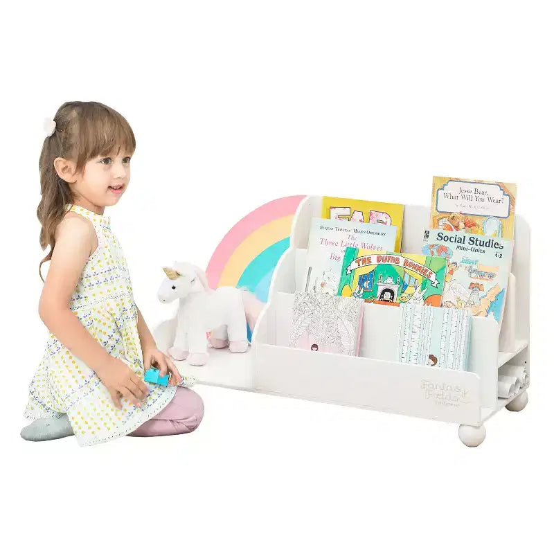 Libreria orizzontale sfalsata a 3 ripiani in legno con arcobaleno per bambini Fantasy Fields