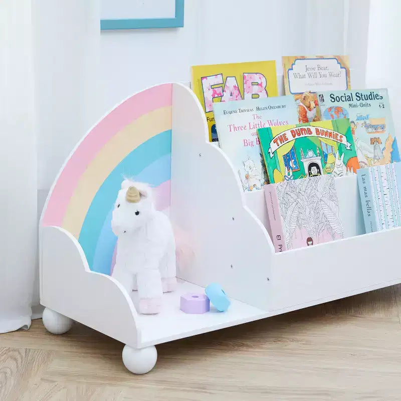 Libreria orizzontale sfalsata a 3 ripiani in legno con arcobaleno per bambini Fantasy Fields