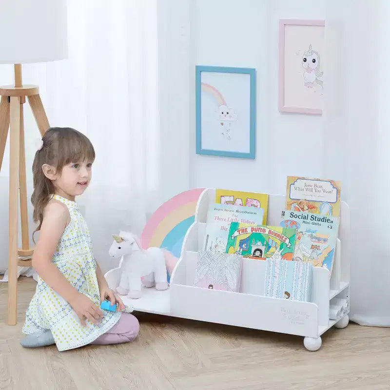 Libreria orizzontale sfalsata a 3 ripiani in legno con arcobaleno per bambini Fantasy Fields