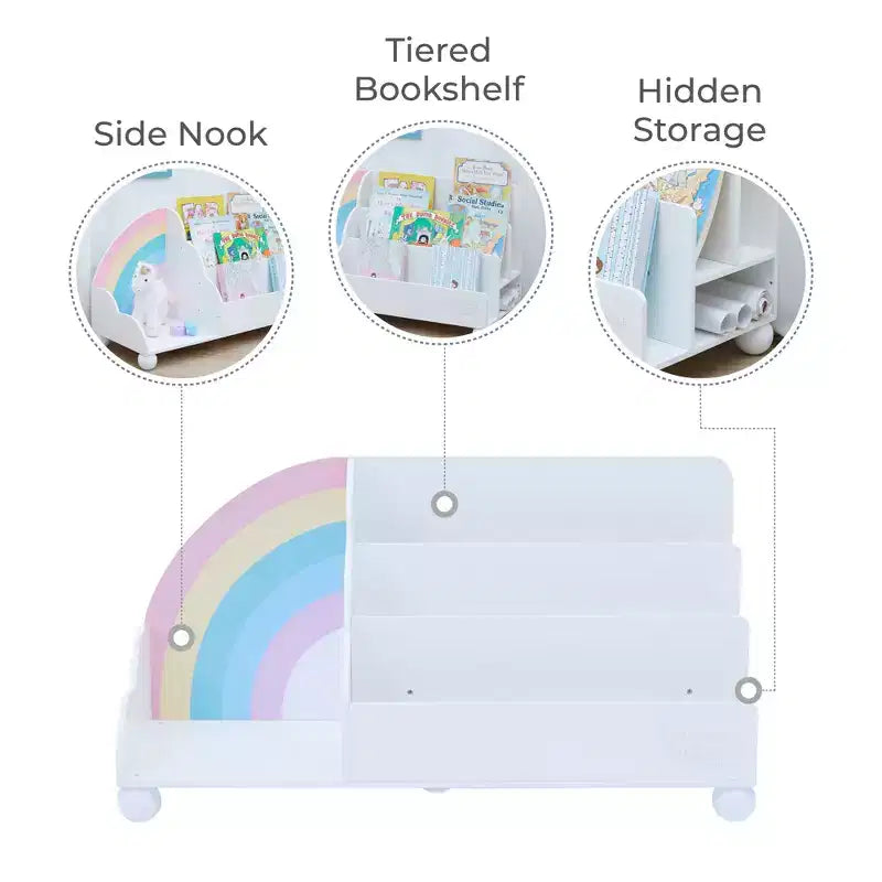Libreria orizzontale sfalsata a 3 ripiani in legno con arcobaleno per bambini Fantasy Fields