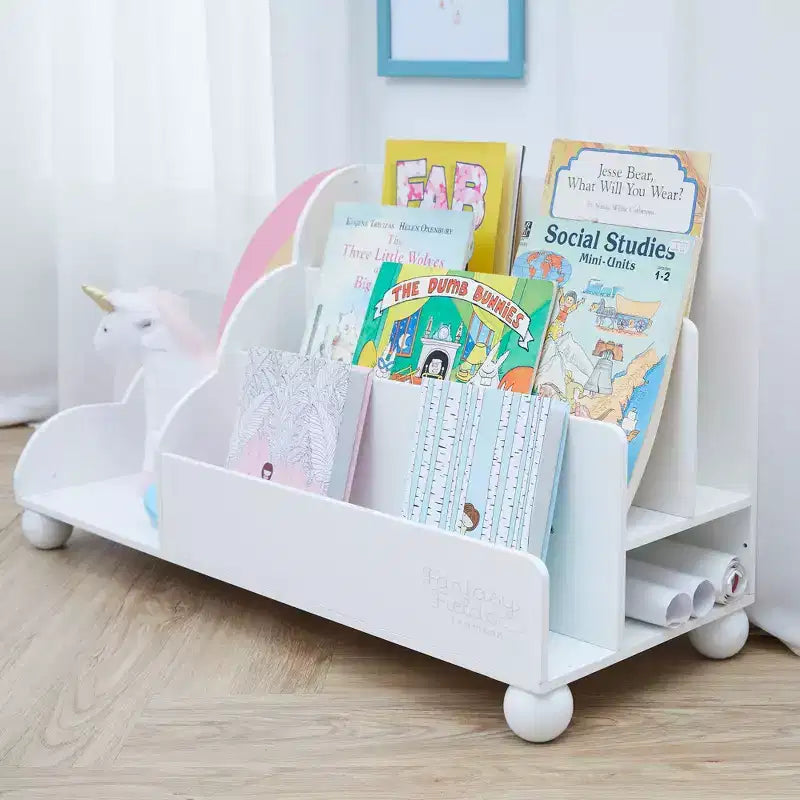 Libreria orizzontale sfalsata a 3 ripiani in legno con arcobaleno per bambini Fantasy Fields