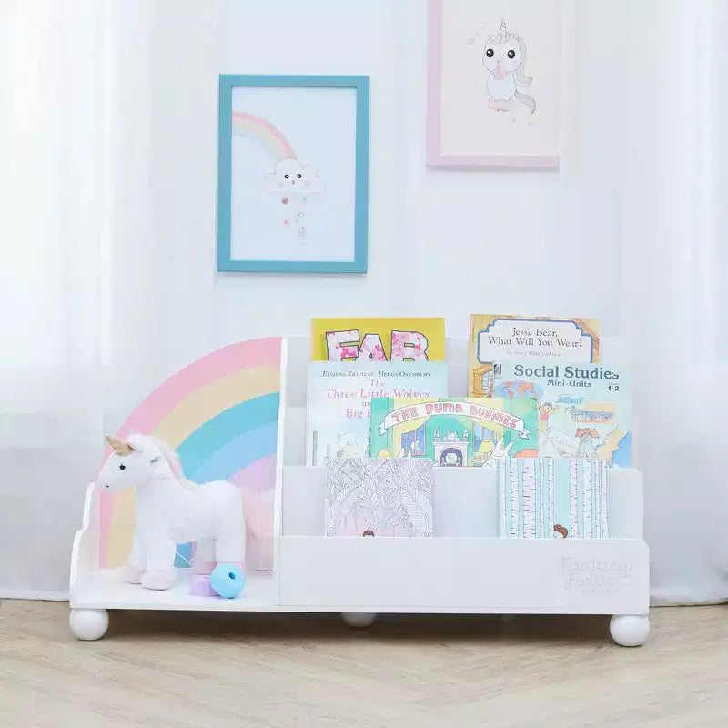 Libreria orizzontale sfalsata a 3 ripiani in legno con arcobaleno per bambini Fantasy Fields