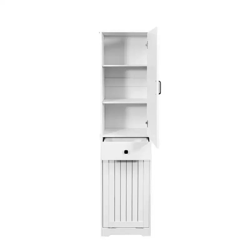 Mobile lavanderia alto 180 cm con cesto estraibile, 1 anta e 1 cassetto