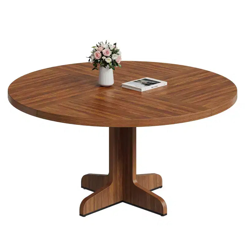 Tavolo da pranzo rotondo da 47" per 4 persone con gamba curva, mobile Nanmu dorato, tavolo da pranzo a piedistallo circolare in legno in stile rustico, cucina e sala da pranzo, soggiorno
